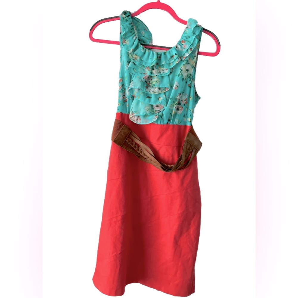 Alyx Size 10 Floral Top/Coral Slit Skirt Dress, w/ Pretty Belt, Gently Used
